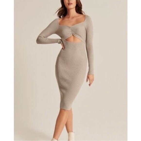 NWT Abercrombie & Fitch Women's Tan Ribbed Cutout Bodycon Dress Size Medium